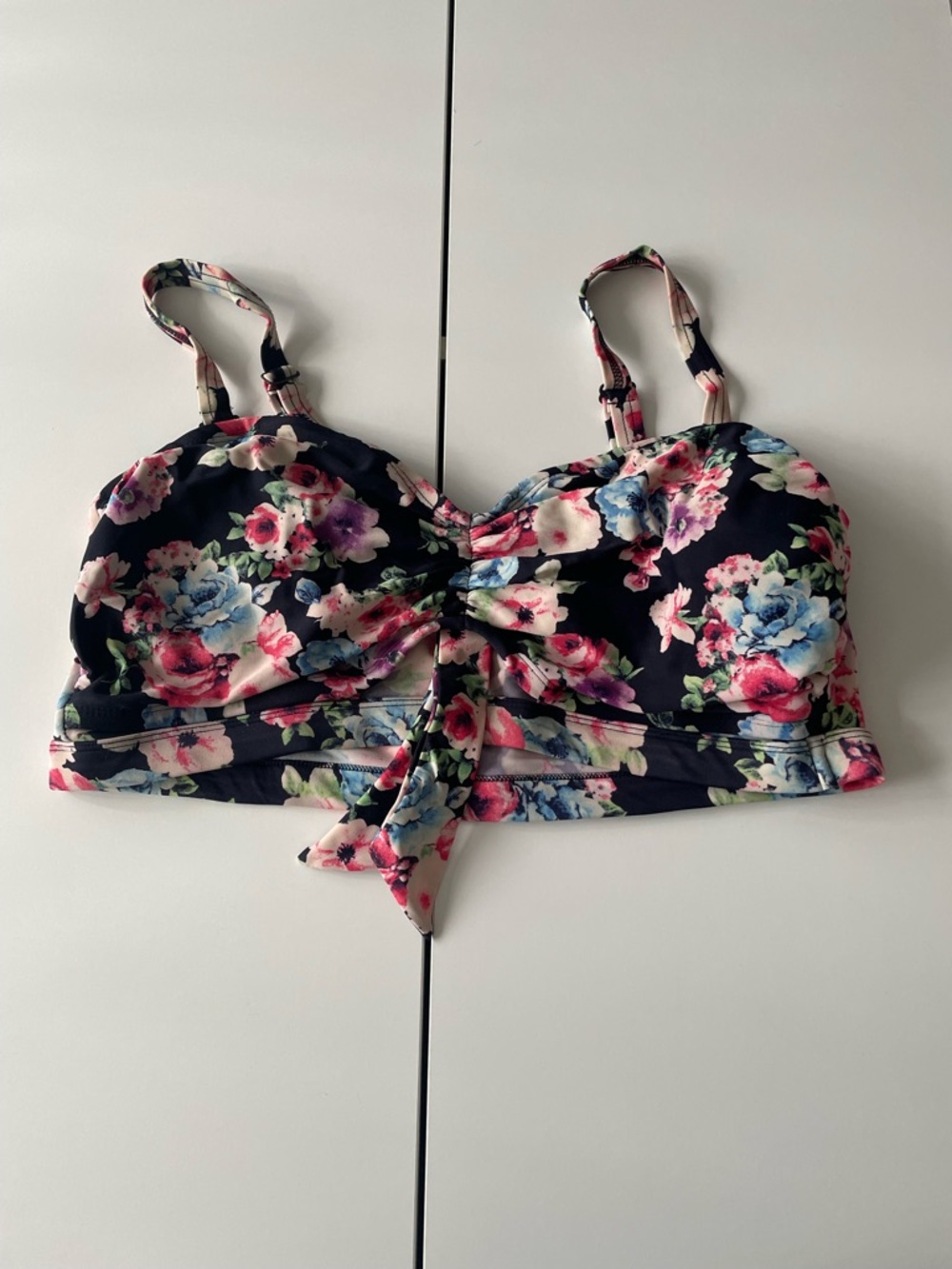 Forever 21 Navy Floral Tie-Front Bikini Top